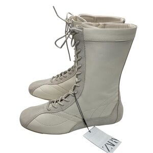 Zara Women's Cream Lace-Up Boots 9